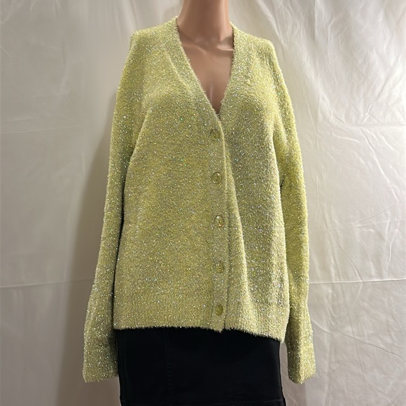 New JoosTricot Cardigan in Chartreuse green pistachio sparkle sweater